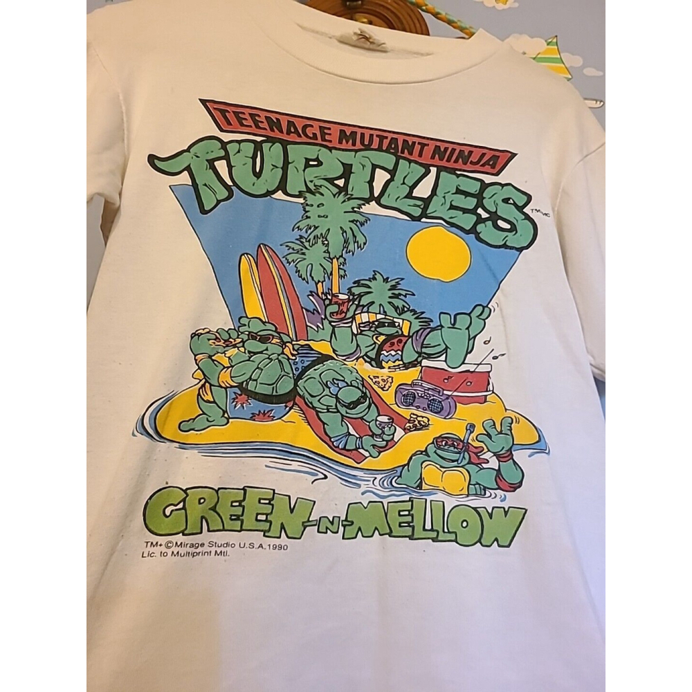Vintage 90s 1990 Teenage Mutant Ninja Turtles Youth Large TShirt Mirage White - Picture 3 of 12